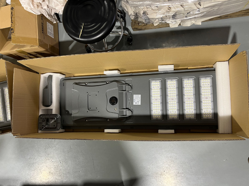 One solar street light packed per carton with foam protection