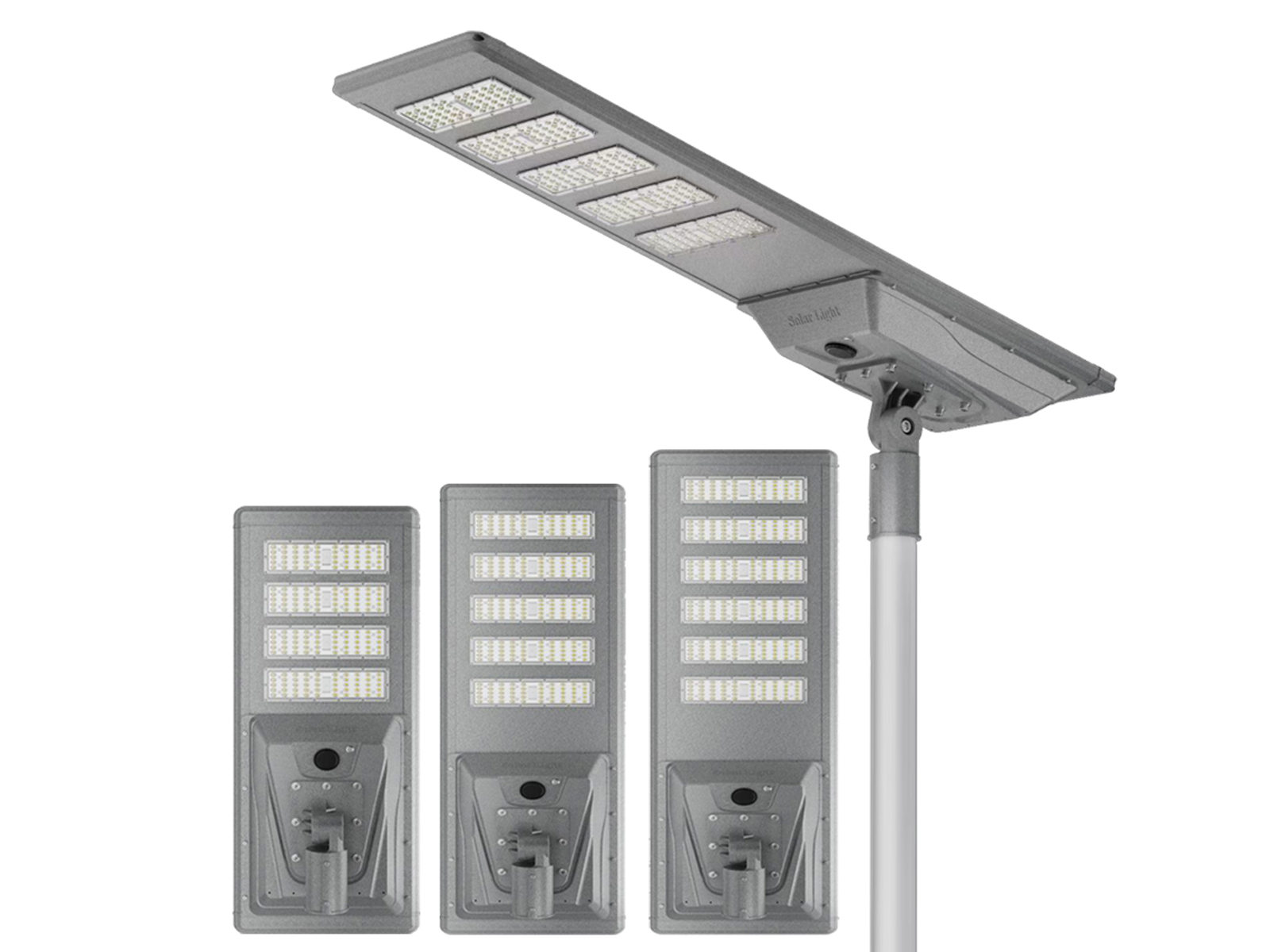 LF-YT06 all-in-one solar street light, front view with the three ratings shown together